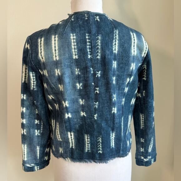 ANTHROPOLOGIE JIL SHIBORI GREYLIN DENIM PATTERNED BLAZER BLUE XS - Picture 4 of 7
